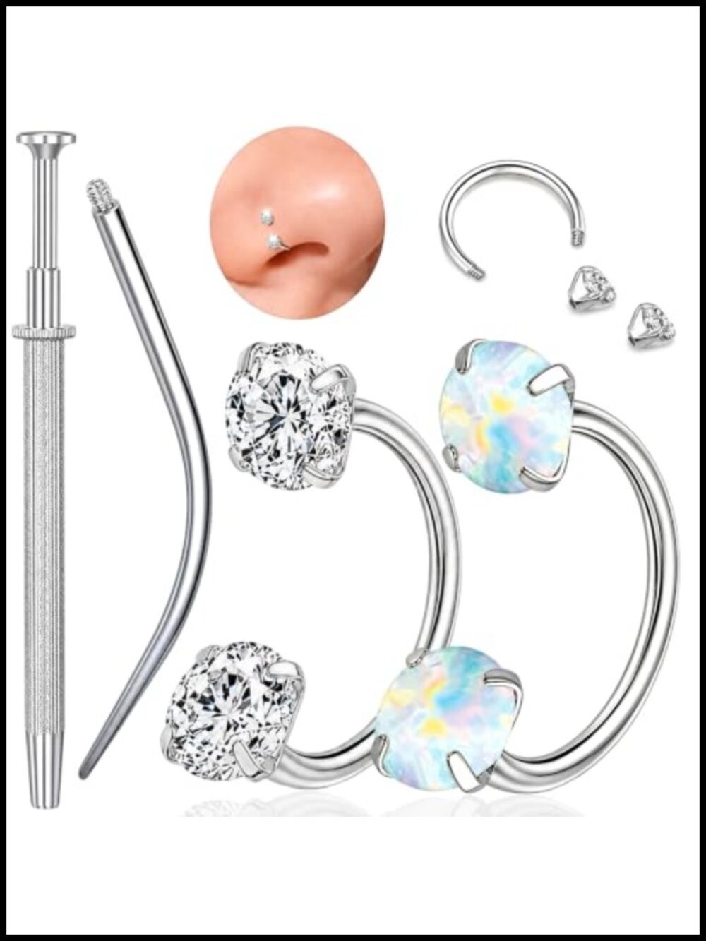 2pcs Titanium Horseshoe Nose Ring 20G 6mm 7mm 8mm Piercing Jewelry